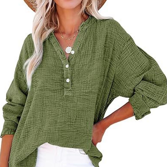 Breezia Luxe Women’s Casual Gauze Button Neck Long Sleeve Blouse - Lightweight Everyday Comfort - 70% OFF