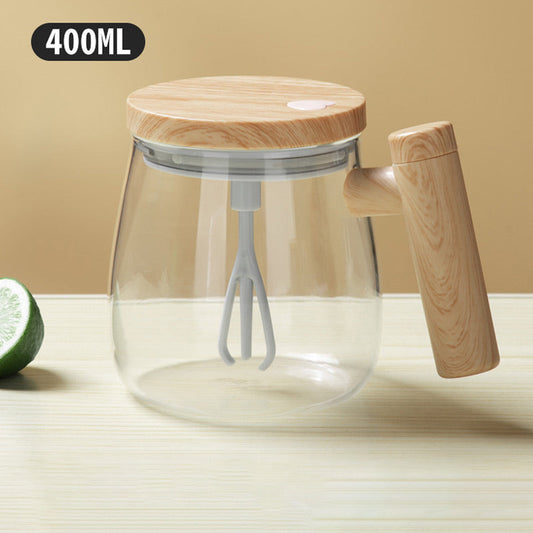 Brewell™ – Self-Stirring Glass Mug with Wood-Grain Lid & One-Touch Whisk + 50% OFF