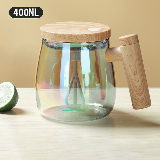 Brewell™ – Self-Stirring Glass Mug with Wood-Grain Lid & One-Touch Whisk + 50% OFF