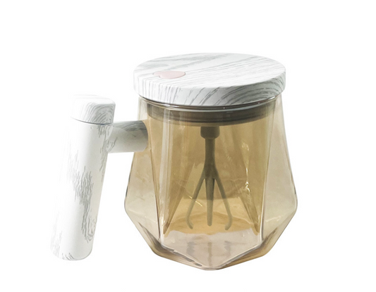 Brewell™ – Self-Stirring Glass Mug with Wood-Grain Lid & One-Touch Whisk + 50% OFF