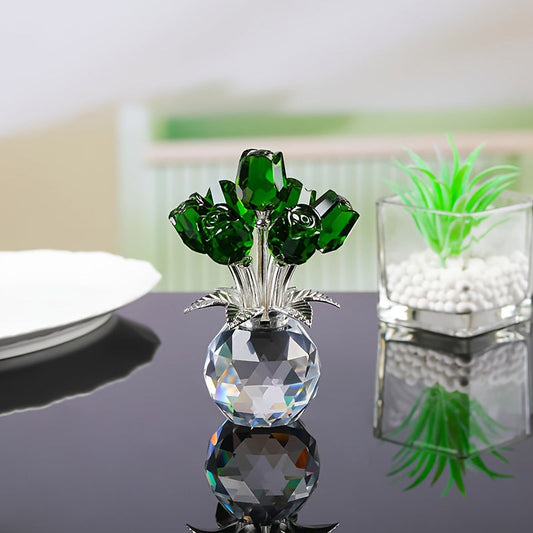 Petalune™ – Hand-Cut Crystal Rose Bouquet Figurine with Faceted Vase + 50% OFF
