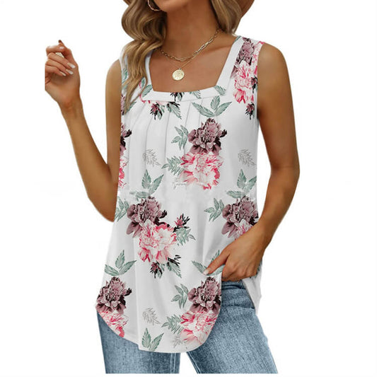 Plissette – Pleated Square Neck Flowy Tank Top + 50% OFF
