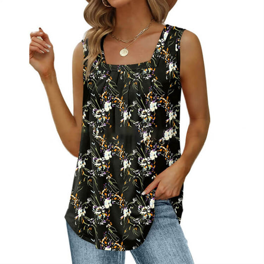 Plissette – Pleated Square Neck Flowy Tank Top + 50% OFF