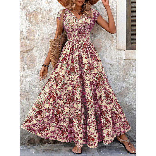 Verdelle™ – Smocked-Waist V-Neck Floral Maxi Dress + 50% OFF