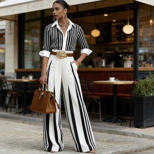 Portofina – Striped Shirt & Wide-Leg Pants Two-Piece Set + 50% OFF