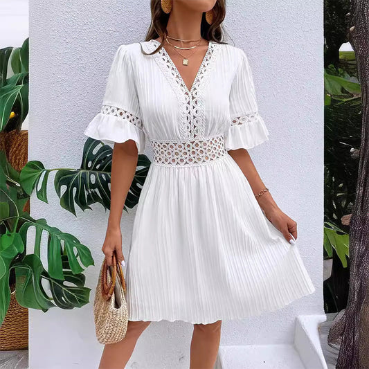 Solmara – V-Neck Lace Waist Pleated Summer Dress + 50% OFF