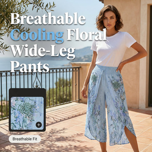 Petaline™ – Breathable Floral High-Waist Split Wide-Leg Pants + 50% OFF