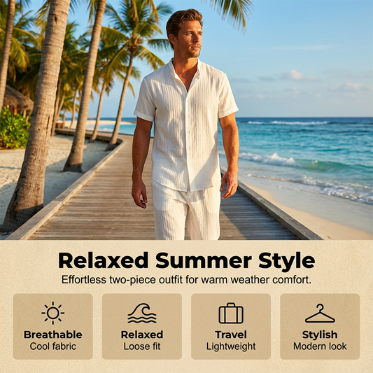 Palmero – Breathable Crinkle-Texture 2-Piece Shirt & Pants Set + 50% OFF