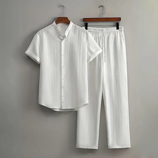 Palmero – Breathable Crinkle-Texture 2-Piece Shirt & Pants Set + 50% OFF