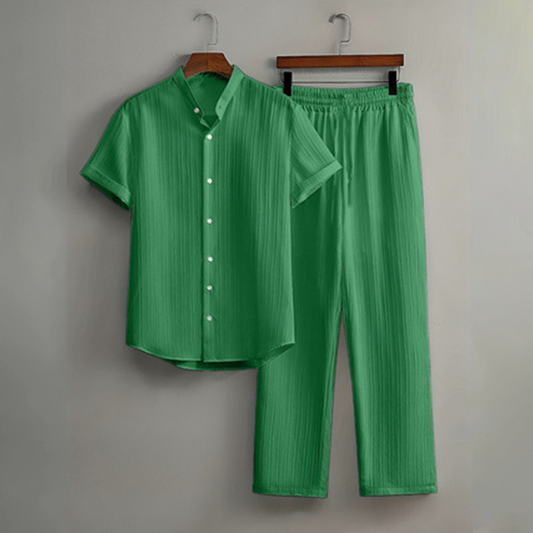 Palmero – Breathable Crinkle-Texture 2-Piece Shirt & Pants Set + 50% OFF