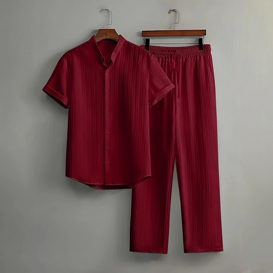 Palmero – Breathable Crinkle-Texture 2-Piece Shirt & Pants Set + 50% OFF