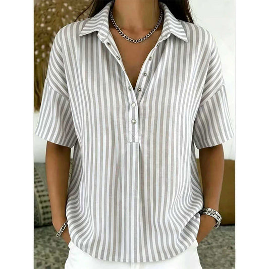 Camicetta da Donna Casual a Righe con Maniche Corte