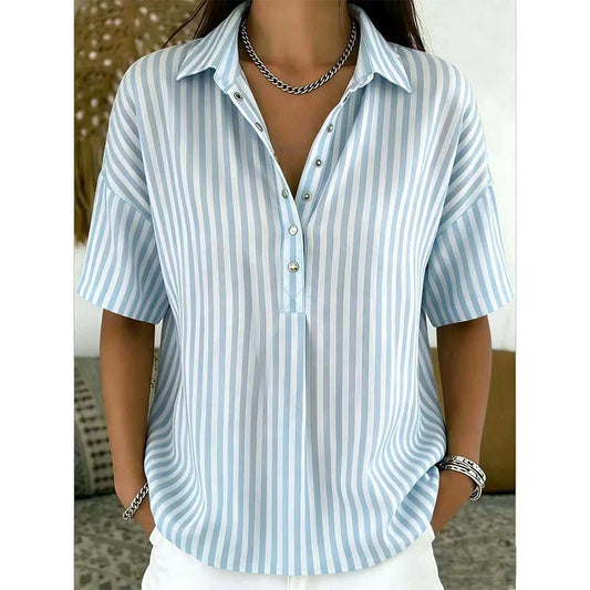 Camicetta da Donna Casual a Righe con Maniche Corte