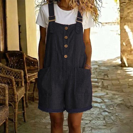 Lark & Hem – Adjustable-Strap Denim Overall Shorts with Large Pockets + 50% OFF