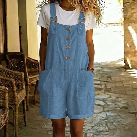 Lark & Hem – Adjustable-Strap Denim Overall Shorts with Large Pockets + 50% OFF