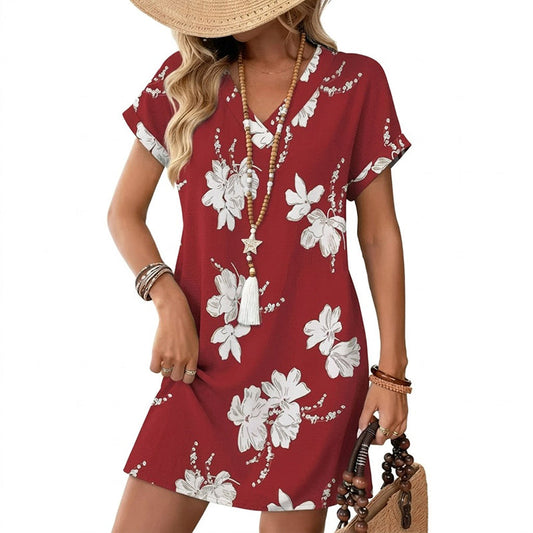 Solène™ – Relaxed V-Neck Striped Summer T-Shirt Dress with Pockets + 50% OFF