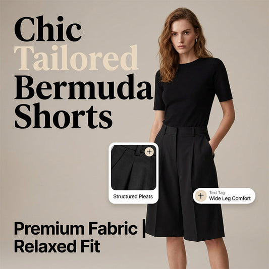 Sartelle – High-Waist Pleated Wide-Leg Bermuda Shorts + 50% OFF