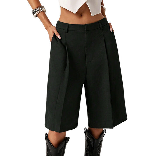 Sartelle – High-Waist Pleated Wide-Leg Bermuda Shorts + 50% OFF