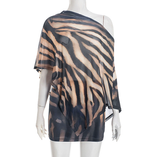 Tigresse – Asymmetric Sheer Shawl Top & Mini Skirt Set + 50% OFF