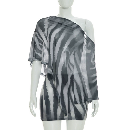 Tigresse – Asymmetric Sheer Shawl Top & Mini Skirt Set + 50% OFF