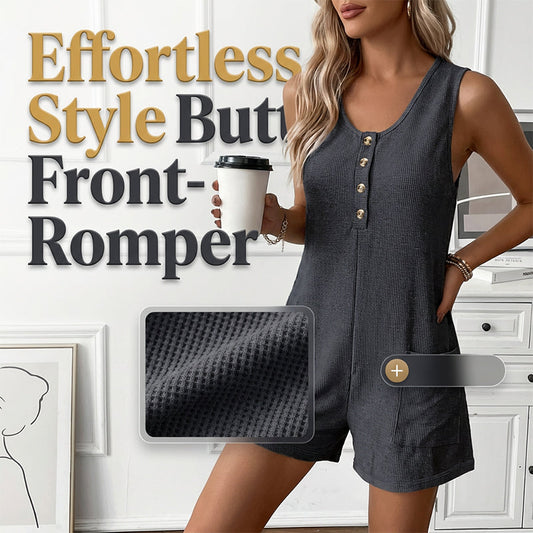 Willowday – Sleeveless Button-Front Waffle Knit Romper with Pockets + 50% OFF