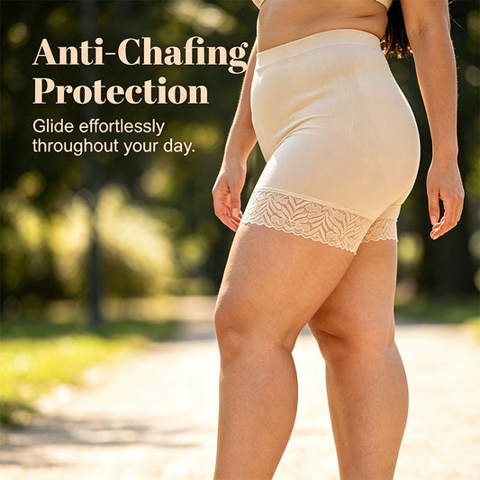 Glissette – High-Waist Anti-Chafing Slip Shorts with Lace Trim + 50% OFF