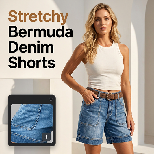 Hemwick – Stretch Denim Bermuda Shorts with Cargo Pockets + 50% OFF