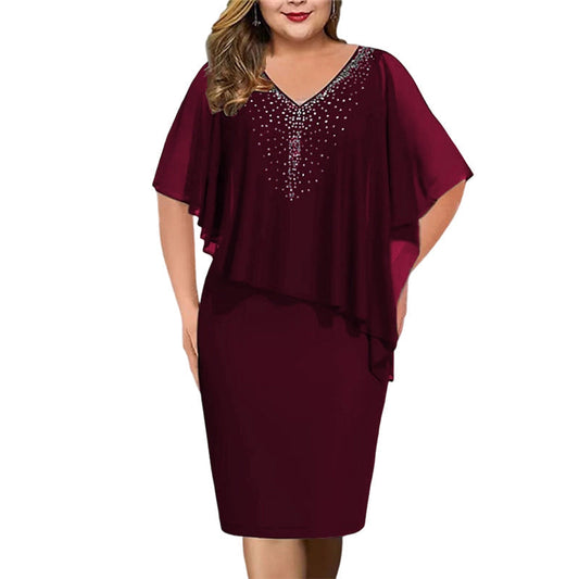 Soirelle – Rhinestone Cape Overlay V-Neck Cocktail Dress + 50% OFF