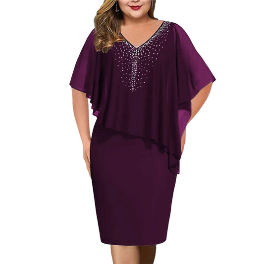 Soirelle – Rhinestone Cape Overlay V-Neck Cocktail Dress + 50% OFF
