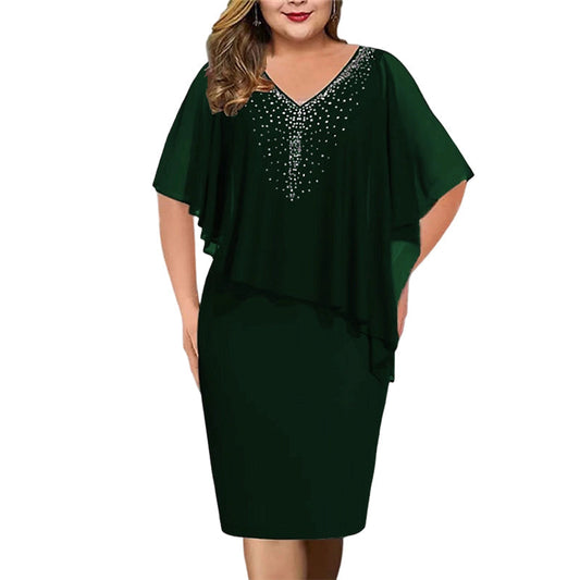 Soirelle – Rhinestone Cape Overlay V-Neck Cocktail Dress + 50% OFF