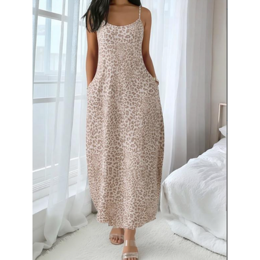 Wildesse – Leopard Print Maxi Dress with Pockets & Adjustable Straps + 50% OFF