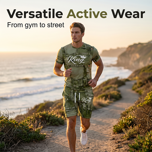 Kingswell – Breathable Faux Denim Print T-Shirt & Shorts Set + 50% OFF