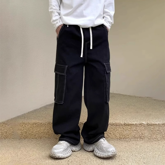 Ironvale – Wide-Leg Utility Cargo Jeans with Contrast Stitching + 50% OFF