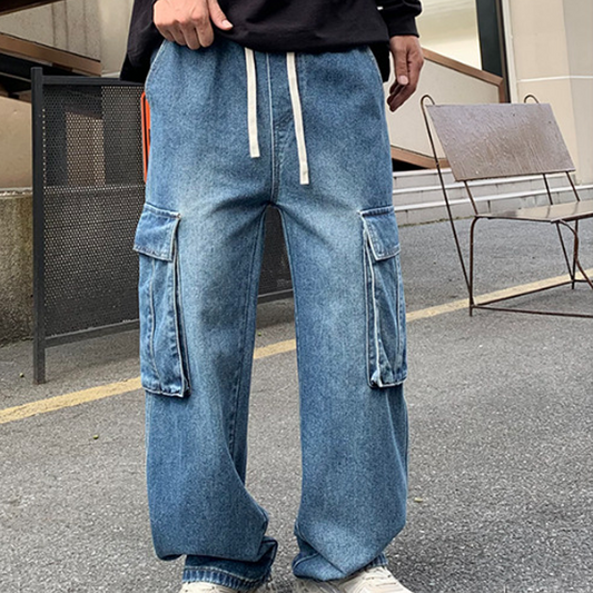 Ironvale – Wide-Leg Utility Cargo Jeans with Contrast Stitching + 50% OFF