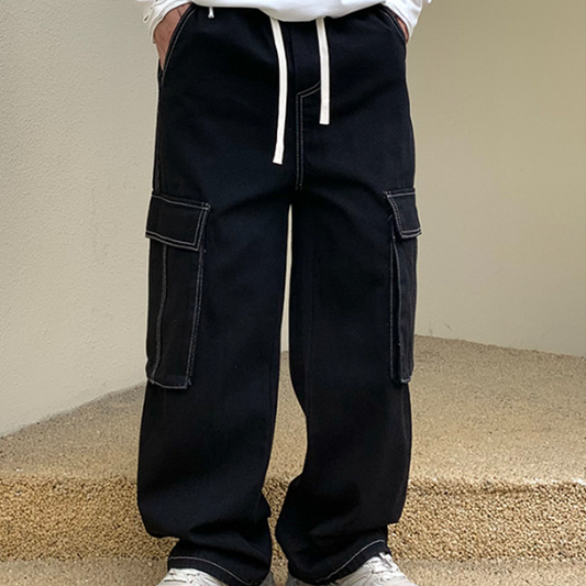 Ironvale – Wide-Leg Utility Cargo Jeans with Contrast Stitching + 50% OFF