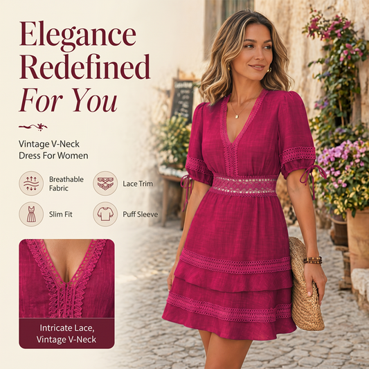 Rosella – V-Neck Lace Trim Tiered Ruffle Mini Dress + 50% OFF
