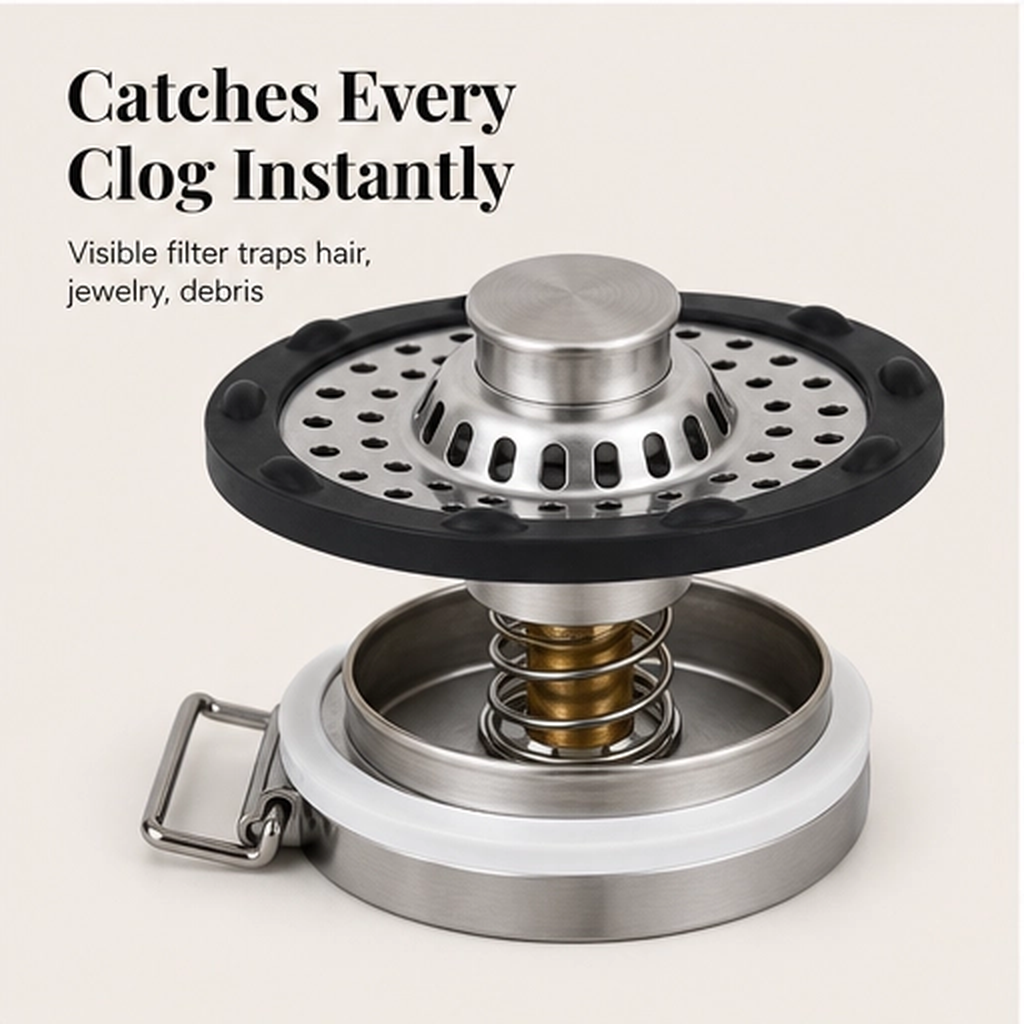 Steelbrook – 3-in-1 Pop-Up Stainless Steel Sink Stopper & Strainer + 50% OFF
