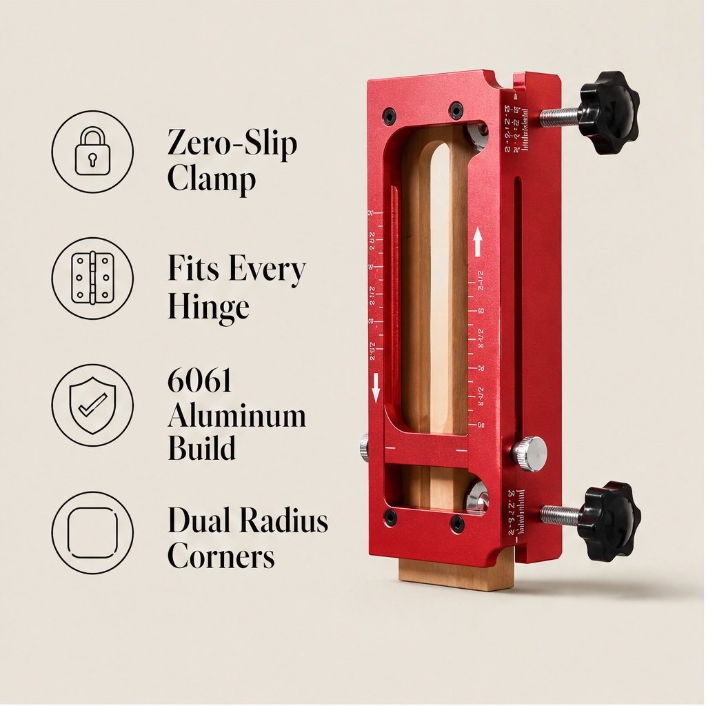 Mortisecraft – Adjustable Aluminum Hinge Mortise Jig Kit with Router Bit & Chisel-Ready Templates + 50% OFF